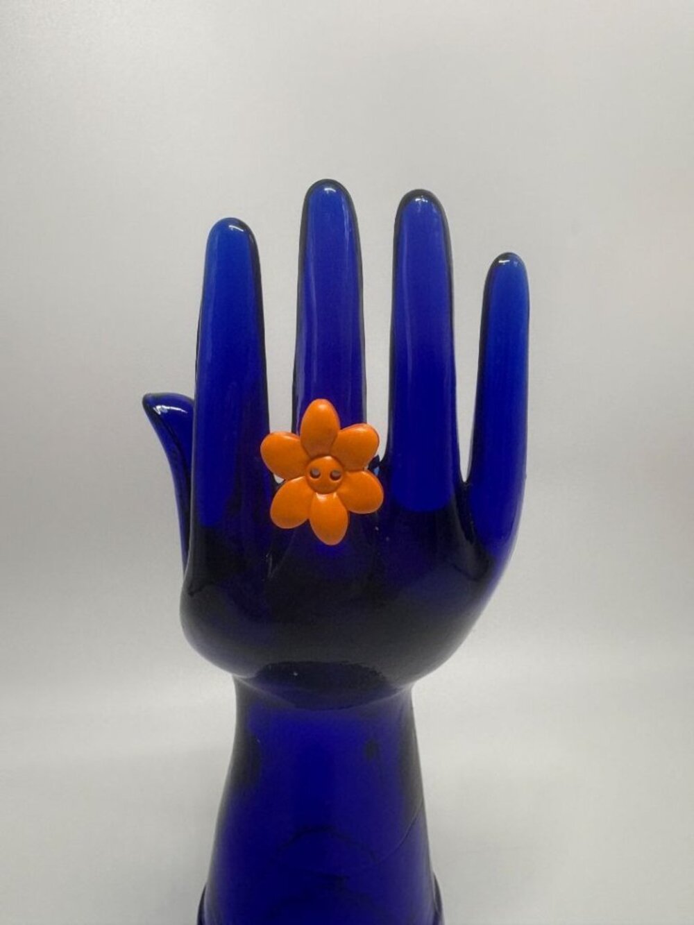 Orange Flower Handmade Acrylic Button Adjustable Ring